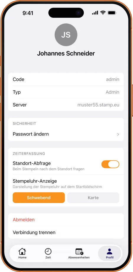 Stampfactory App Profil und Einstellungen
